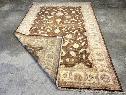 6'3"x9'7" Hand-Knotted 100% Wool Pile Peshawar Carpet - Area Rug