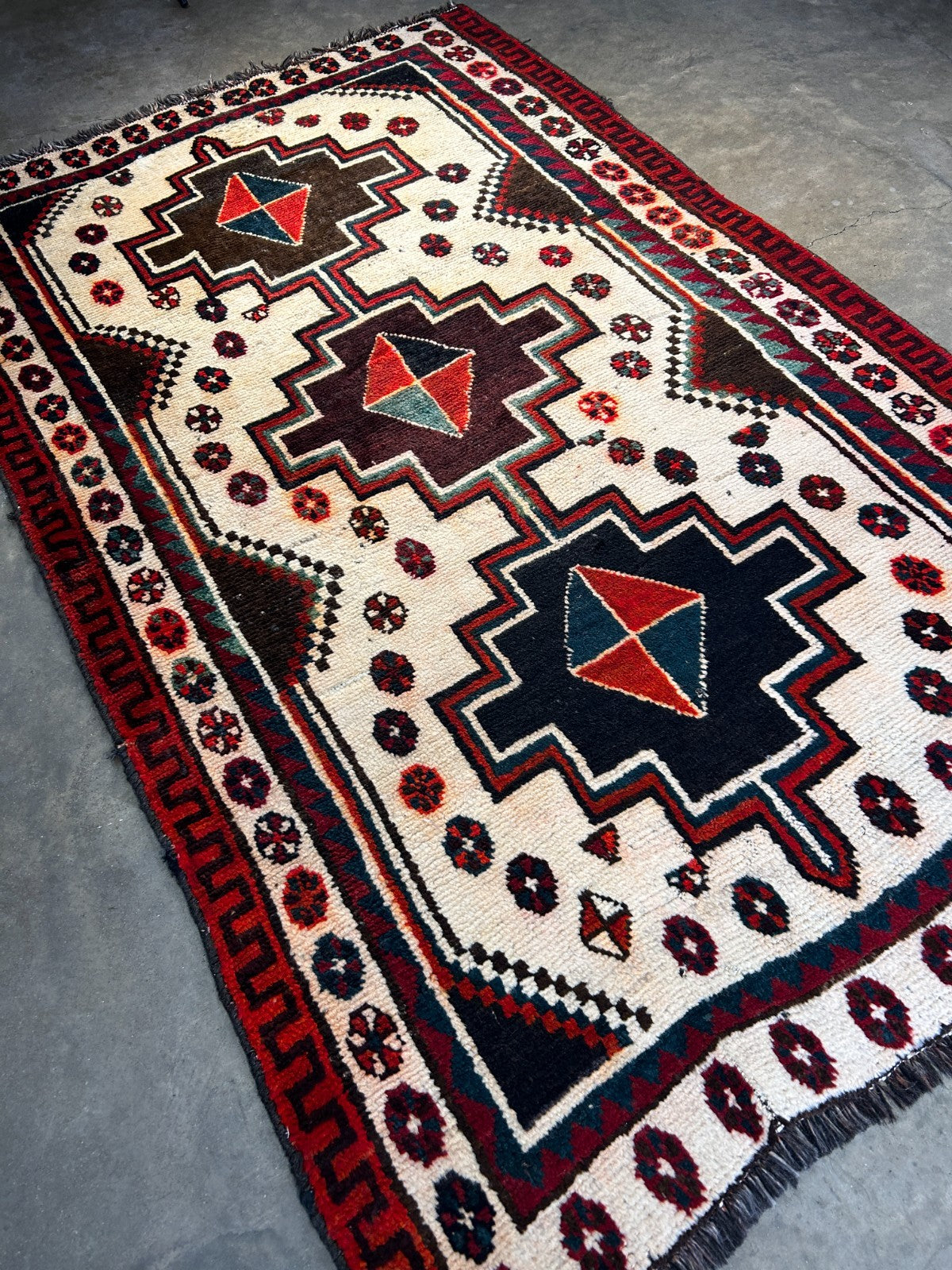 4'3" x 6'7" Hand-Knotted 100% Wool Pile Hamadane Area Rug - Carpet