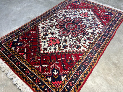 3'1"x5' Hand-Knotted 100% Wool Pile Herize Rug