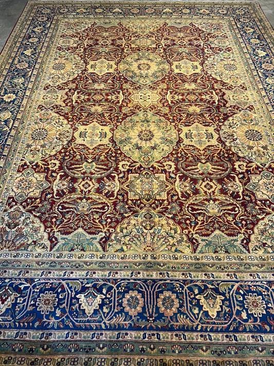 9'1"x12'3" Very Fine Hand-Knotted 100% Fine Wool Pile IndoTabriz Rug