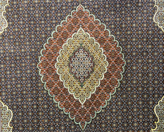 6'8"x10'3" Fine Hand-Knotted Wool & Silk Blend Tabrize Mahi Carpet - Area Rug