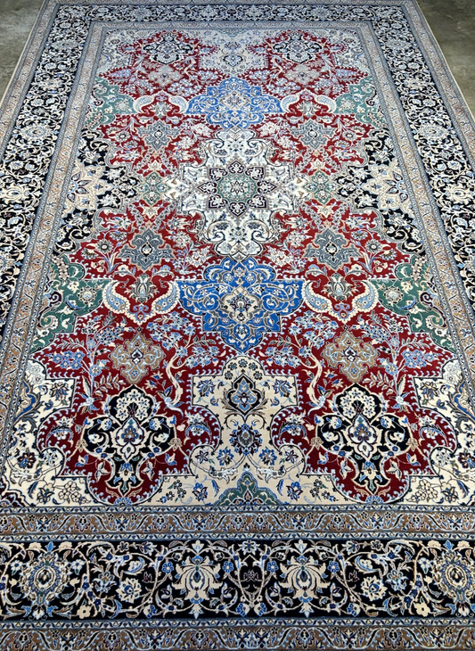 6'8"x10' Very Fine Hand-Knotted Wool & Silk Naine Rug - Area Carpet