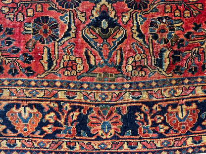 4'3"x6'9" Antique Hand-Knotted 100% Wool Pile Sarouke Area Rug - Carpet