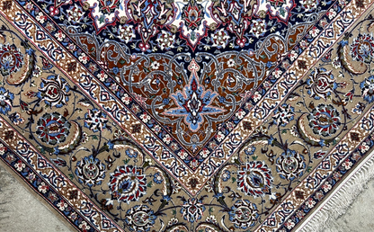  8'6"x12'1'' Very Fine Silk & Wool Isfahane Area Rug - Area Carpet