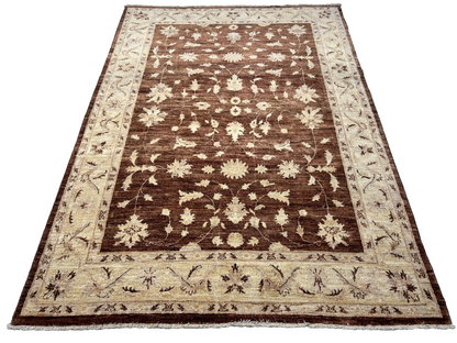 6'7"x9'5" Hand-Knotted 100% Wool Pile Pishawar Oushak Carpet - Area Rug