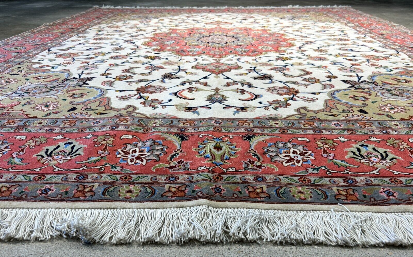 6'9"x8'1" Fine Hand-Knotted Wool & Silk Blend Tabrize Carpet - Area Rug