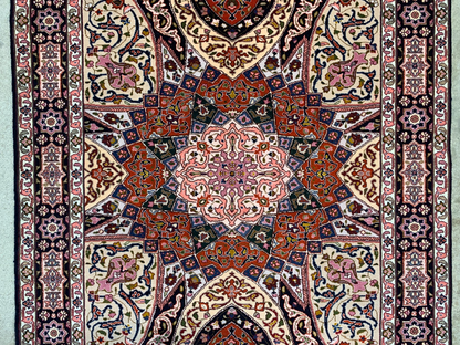 3'5"x5' Hand-Knotted Silk & Wool Tabrize Gonbadi Area Rug
