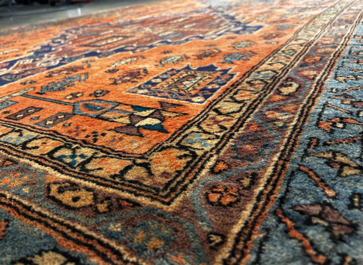 4'8" x 11'0" Hand-Knotted 100% Wool Pile Hamadane Area Rug - Carpet