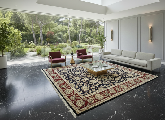 9' x 12' Hand-Knotted 100% Wool Carpet - Indian Agra Area Rug