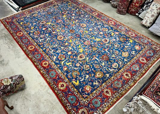 Collector Item - 10'6"x15'7" Antique Hand-Knotted Wool & Silk Varamine Area Rug