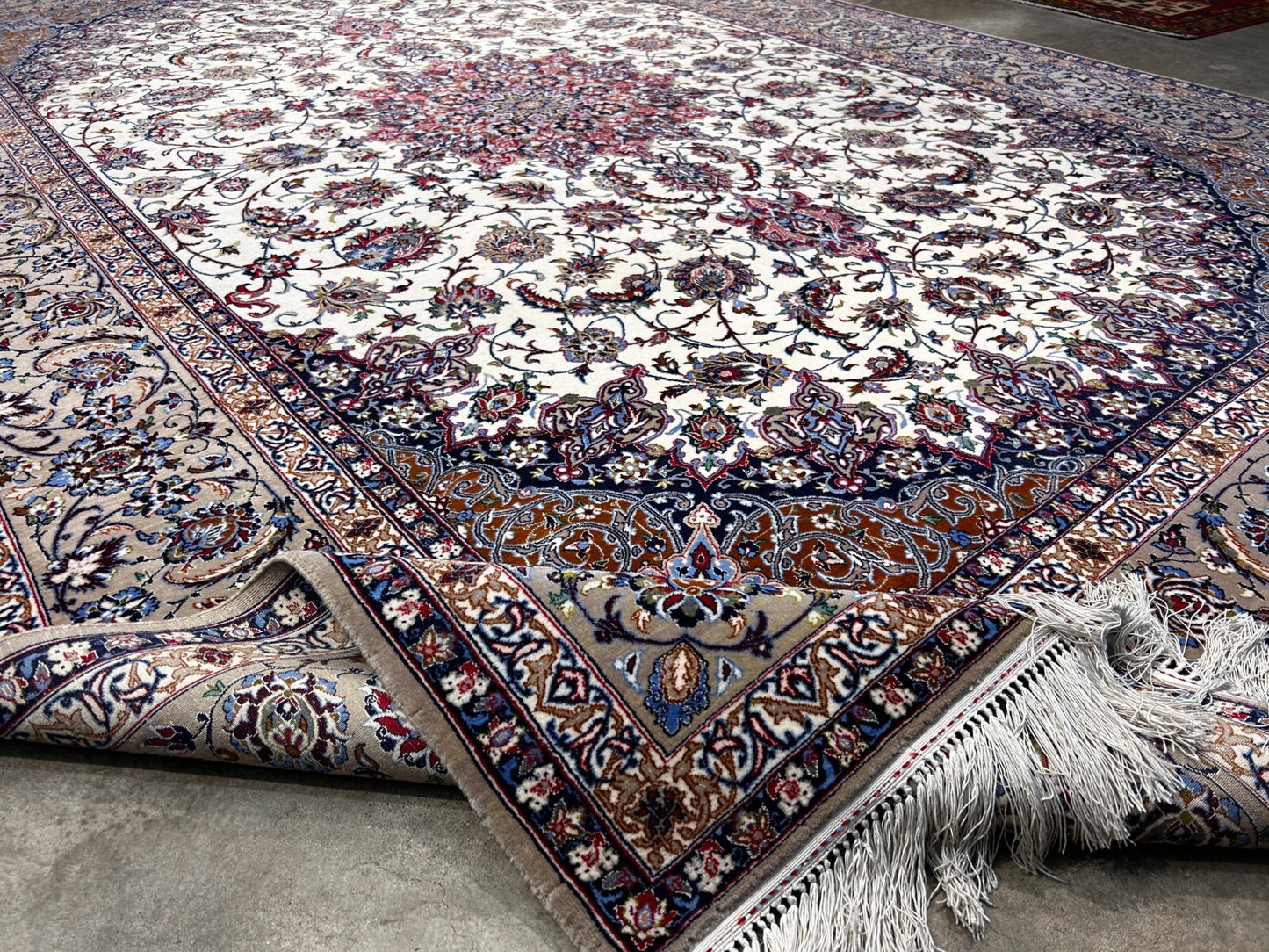  8'6"x12'1'' Very Fine Silk & Wool Isfahane Area Rug - Area Carpet