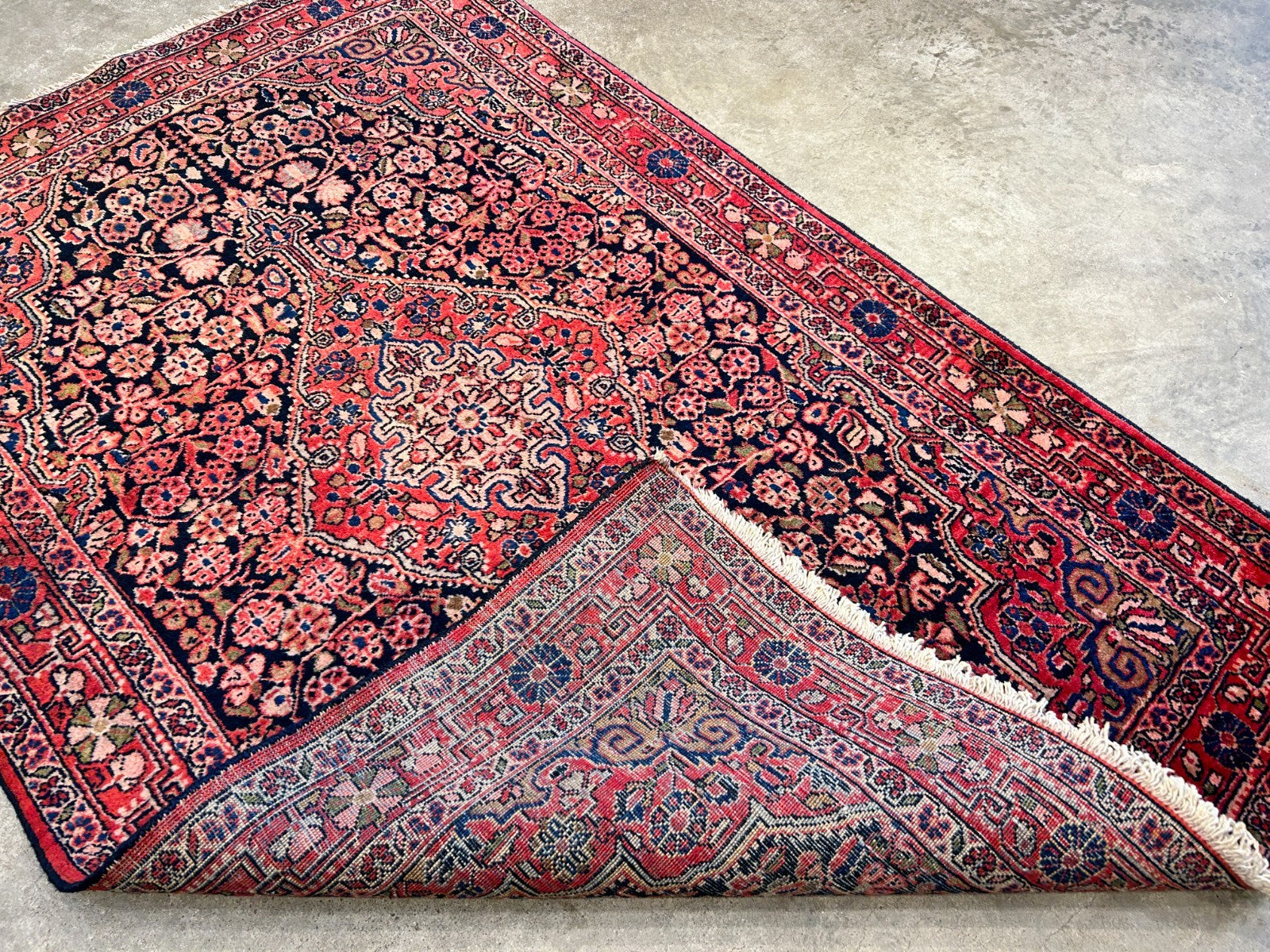 Rare Antique _ 3'5"x5'3" Hand-Knotted 100% Wool Pile Sarouke Josan Area Rug