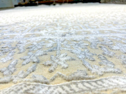 8' x 10'1" Hand-Knotted Silver 100% Wool Carpet - Indian All-Over Area Rug - 3D