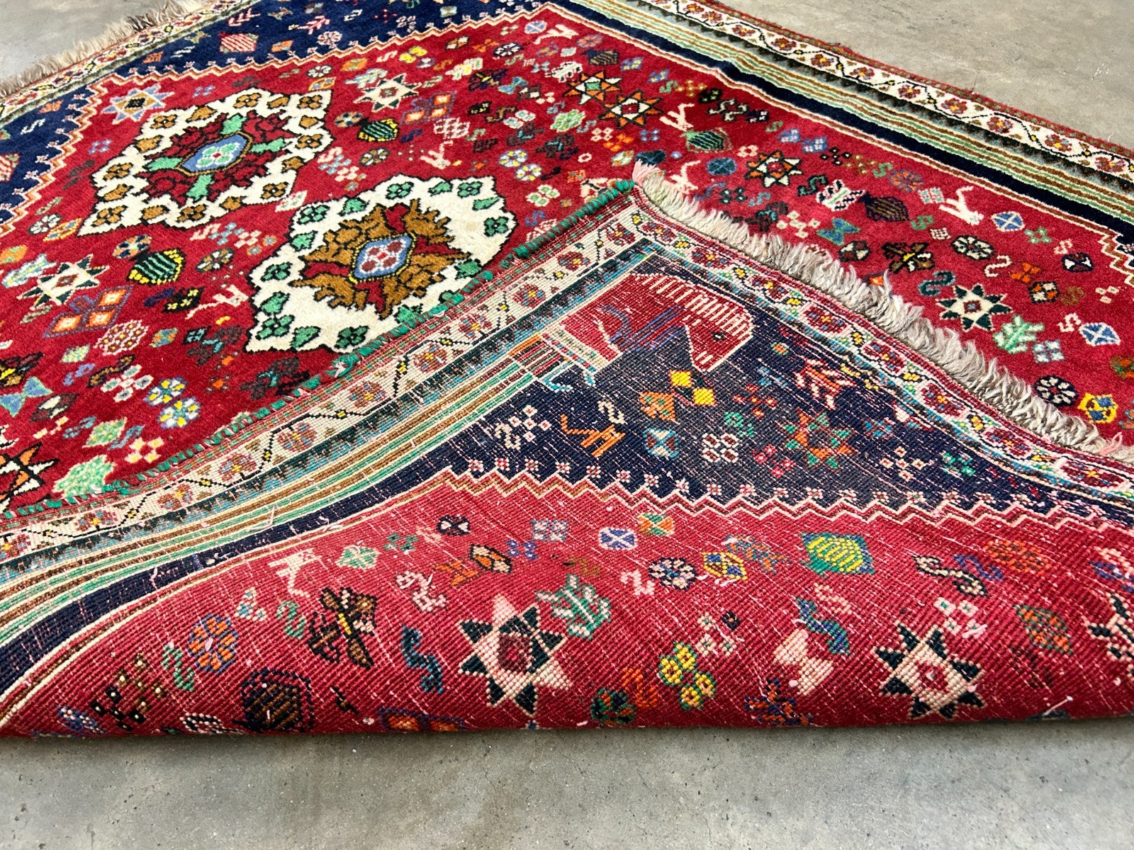 3'11"x4'7" Hand-Knotted 100% Wool Pile Ghashghaei Area Rug - Carpet