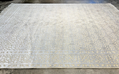 8' x 10'1" Hand-Knotted Silver 100% Wool Carpet - Indian All-Over Area Rug - 3D