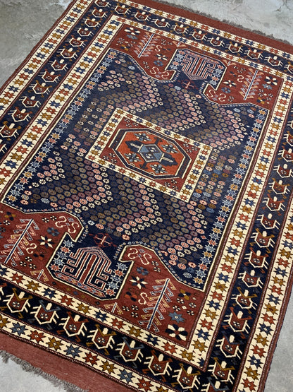 4'8'' x 5'10" Hand-Knotted 100% Wool Pile Balouchi Area Rug