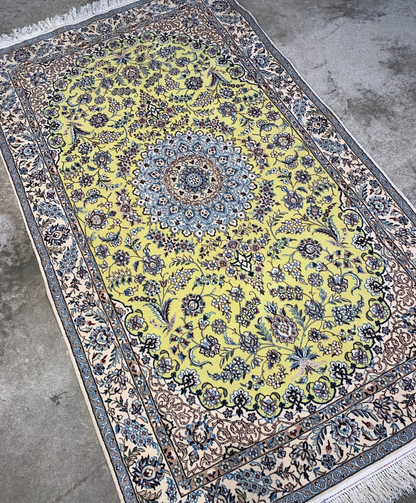 3'5"x5'10''  Very Fine Hand-Knotted Silk & Wool Naine Area Rug - Carpet