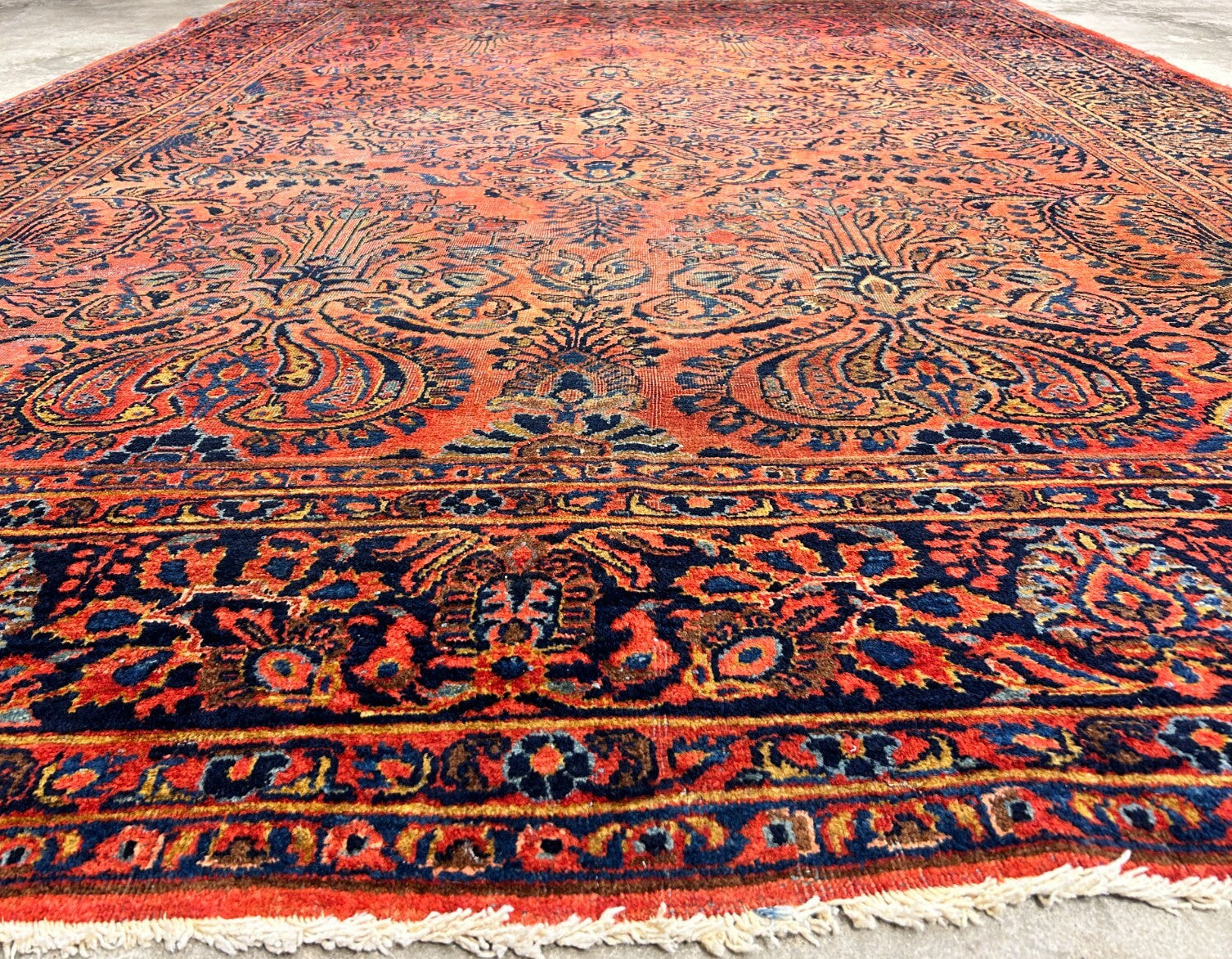 9'3"x12'7" Antique Fine Lamb Wool Sarouke Rug Hand-knotted Carpet