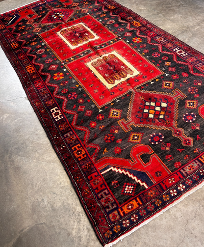 4'10" x 9'5" Hand-Knotted 100% Wool Pile Hamadane Area Rug - Carpet