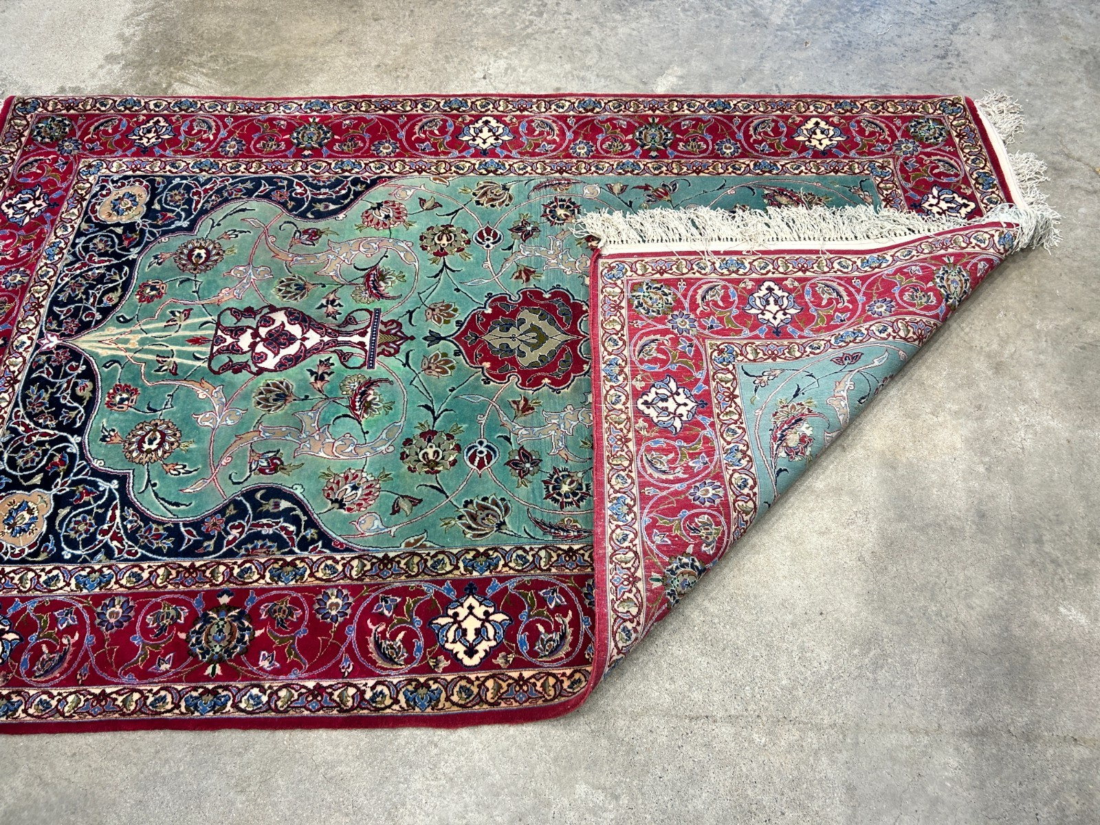 Collector Item-Fine 3'7"x5'9" Antique Hand-Knotted 100% Wool Isfahane Prayer Rug