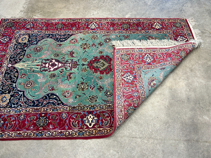 Collector Item-Fine 3'7"x5'9" Antique Hand-Knotted 100% Wool Isfahane Prayer Rug