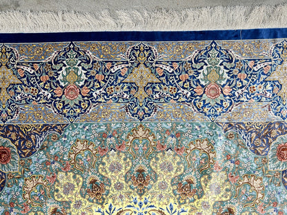 6'5"x10'4" Exquisite Extra-Fine Hand-Knotted 100% Silk Qume Carpet - Area Rug