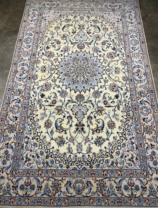 4'x6'6" Fine Hand-Knotted Wool & Silk Blend Naine Carpet - Area Rug