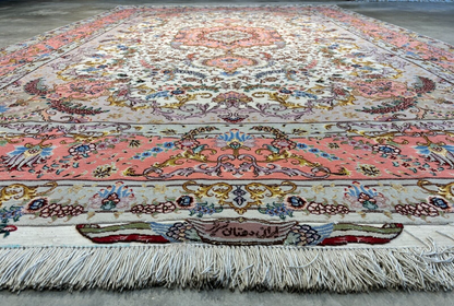 6'8"x10'3" Extra-Fine Signed Hand-Knotted Wool & Silk Tabrize Rug - Area Carpet