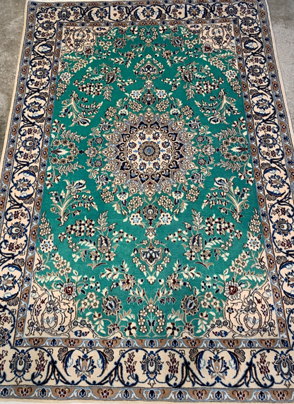 3'3"x4'9'' Very Fine Hand-Knotted Silk & Wool Naine Area Rug - Carpet