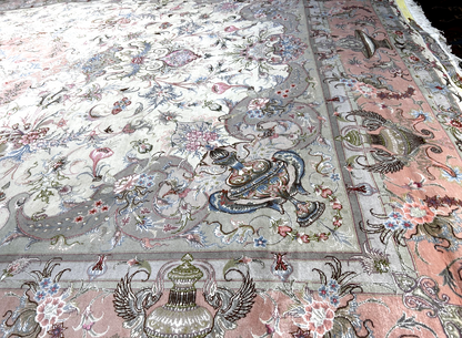 8'3"x11'7" Extremely Fine Hand-Knotted Wool & Silk Tabrize Area Rug - Signed