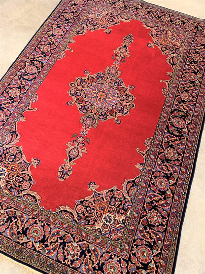 Collector Item - 4'6"x6'10" Hand Knotted Antique Fine Wool Pile Kashane Rug