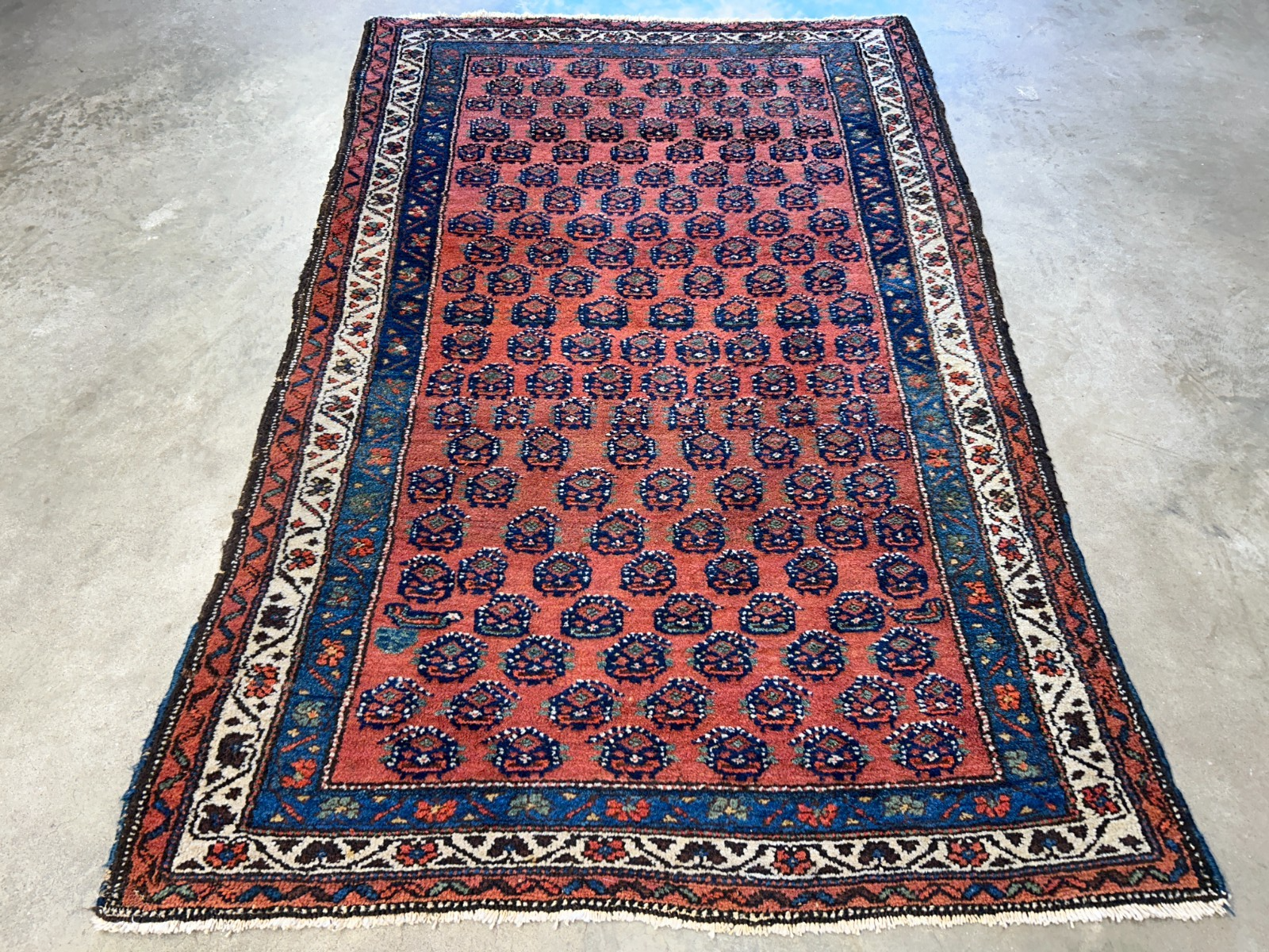 3'9"x5'9" Antique Hand-Knotted 100% Wool Pile Hamadane Area Rug - Carpet