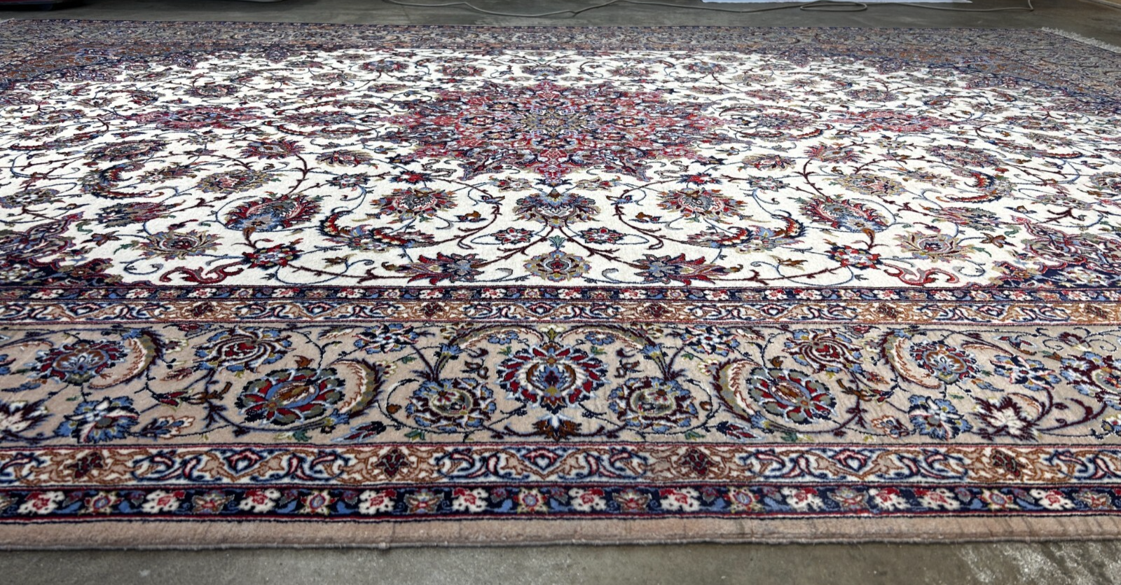  8'6"x12'1'' Very Fine Silk & Wool Isfahane Area Rug - Area Carpet