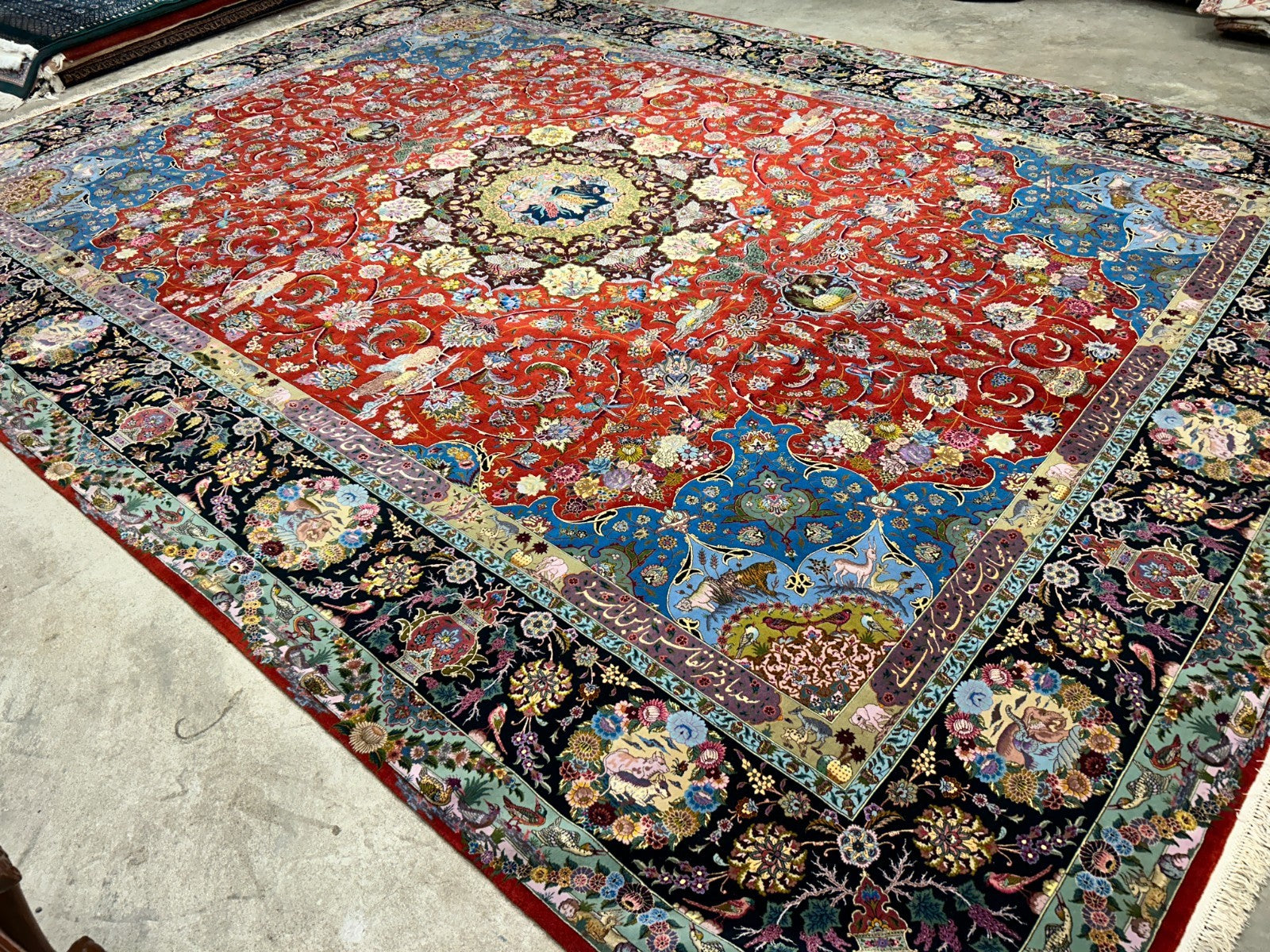 Collector Item - 10'9"x14'8" Hand-Knotted Wool & Silk Tabrize Area Rug