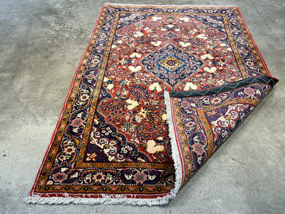 Rare Antique _ 3'4"x4'9" Hand-Knotted 100% Wool Pile Sarouke Josan Area Rug