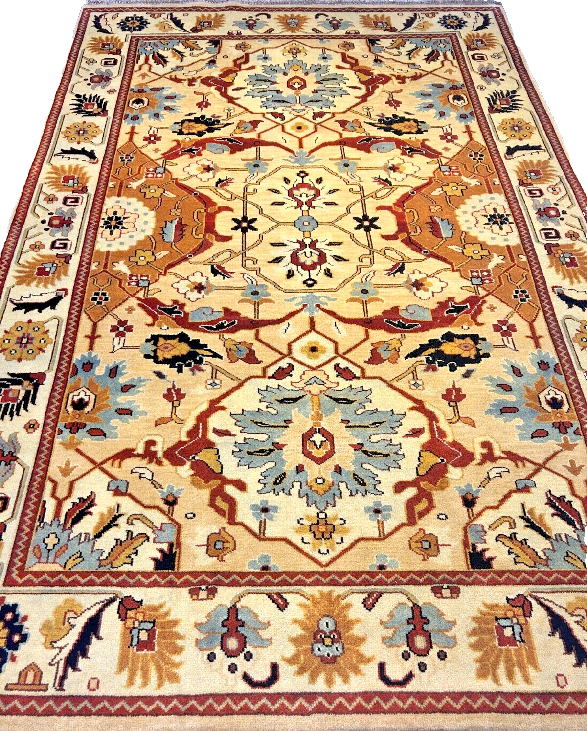 6'2"x9'0" Hand-Knotted 100% Wool Pile Indian Bakhsayeshe Carpet - Area Rug