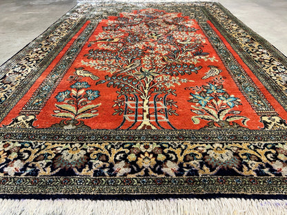 3'3"x5'7" Exquisite Fine Hand-Knotted 100% Silk Tree of Life Area Rug