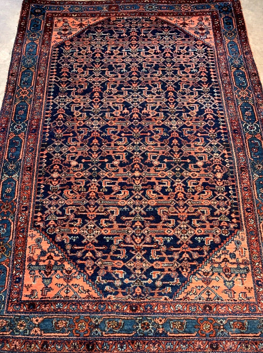  4'9"x6'8" Antique Pre-1900 Geometric Malayer Area Rug Hand-knotted Carpet