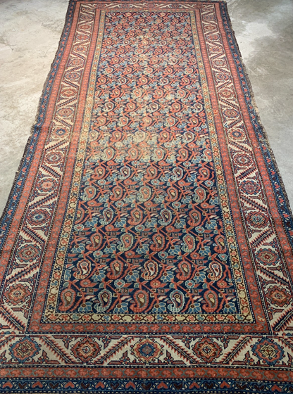 5'x11'2" Antique Hand-Knotted 100% Wool Pile Malayeri Runner Rug - Carpet