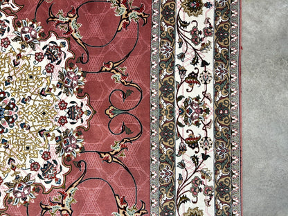 6'8"x10'4" Fine Hand-Knotted Wool & Silk Tabrize Rug - Area Carpet