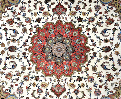 6'9"x8'1" Fine Hand-Knotted Wool & Silk Blend Tabrize Carpet - Area Rug