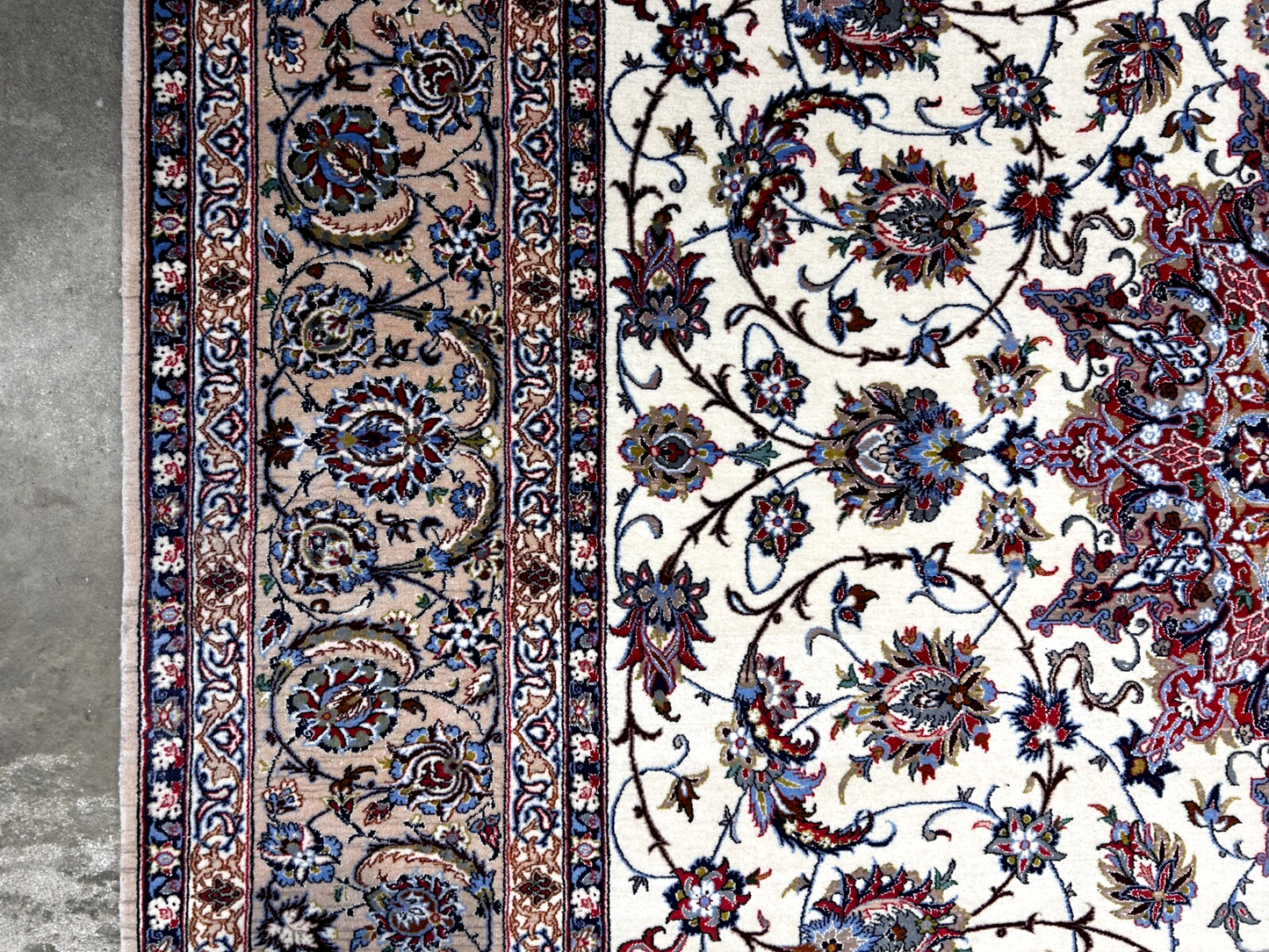  8'6"x12'1'' Very Fine Silk & Wool Isfahane Area Rug - Area Carpet