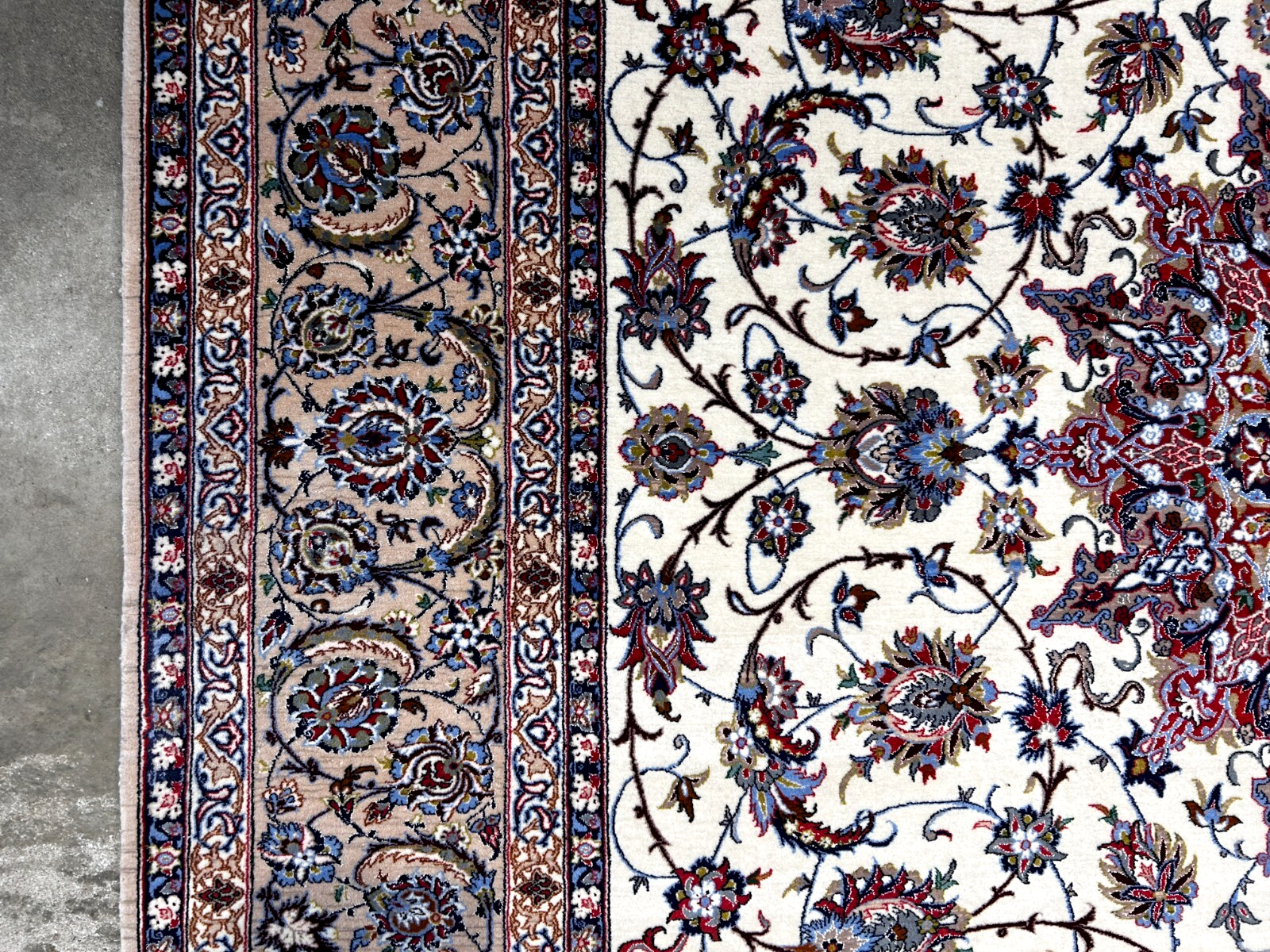  8'6"x12'1'' Very Fine Silk & Wool Isfahane Area Rug - Area Carpet