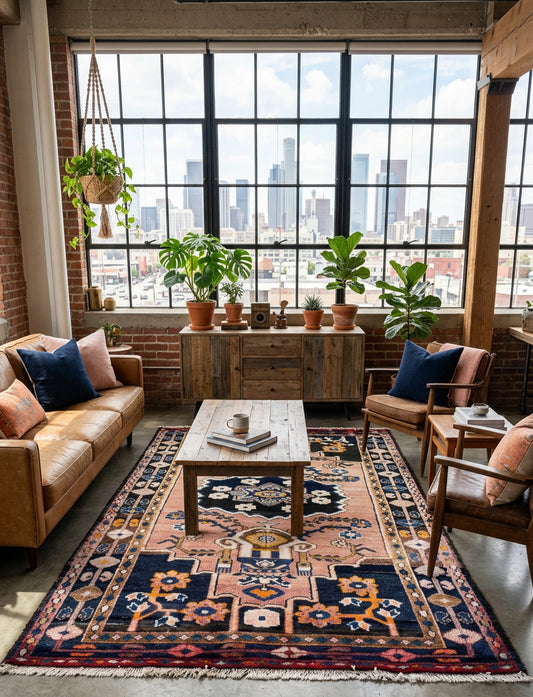 4'1" x 7'9'' Hand-Knotted 100% Wool Hamadane Area Rug