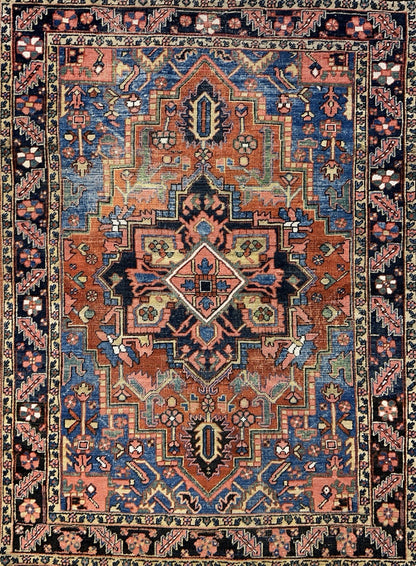 Collector Item- 5’x6’10” Antique Hand-Knotted 100% Wool Pile Serapie Area Rug
