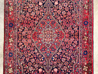 Rare Antique _ 3'5"x5'3" Hand-Knotted 100% Wool Pile Sarouke Josan Area Rug