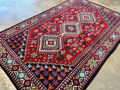 3'3"x5' Hand-Knotted 100% Wool Pile Yalamehe Rug