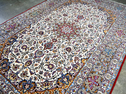 7'x10'8" Fine Hand-Knotted Wool & Silk Blend Isfahane Carpet - Area Rug