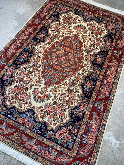 4'2"x6'7" Extra Fine Hand-Knotted Kork Wool Sarouke Rug
