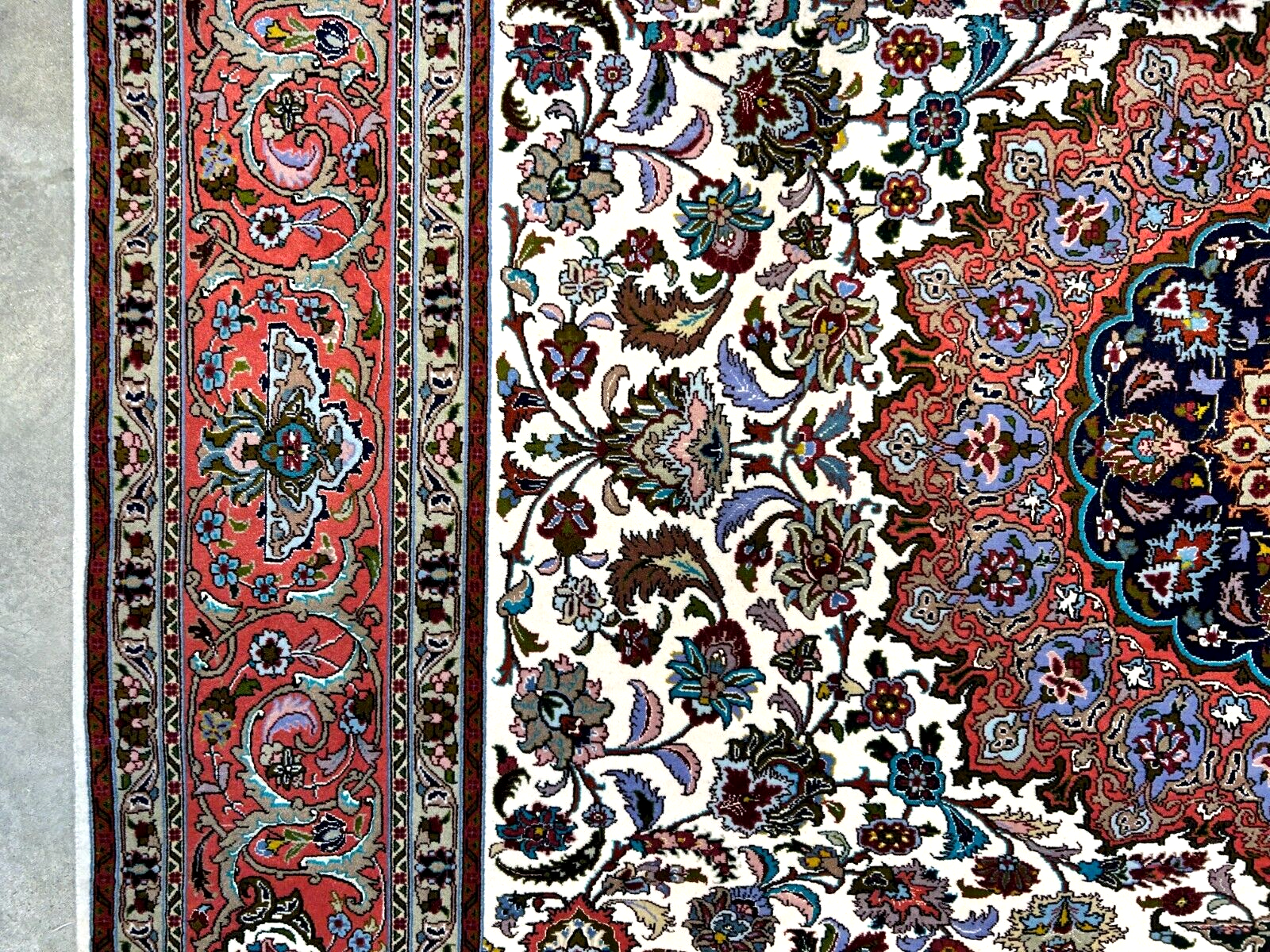 7'0"x10'8" Fine Hand-Knotted Wool & Silk Blend Tabrize Carpet - Area Rug